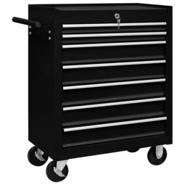 Workshop Tool Trolley With 7 Drawers Black