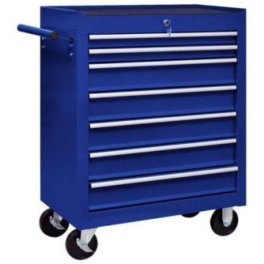 Workshop Tool Trolley With 7 Drawers Blue