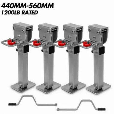 X-BULL 4x 440mm Drop Down Corner Legs Steadies Handle Steel Foot Caravan Trailer Silver