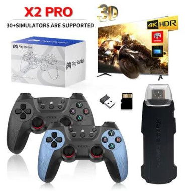 X2 PRO Retro Game Sticks with 2.4G Dual Wireless Controllers, 4K HD Arcade Home TV Mini Game Console Retro Game Emulator Built in 25000 Games, HDMI Output 64G