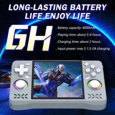 XF40H Handheld Game Console, 128G Retro Gaming Console Classic Games with Multiple Emulators, 4.0 Inch HD IPS Screen Open Source Linux System (Grey)