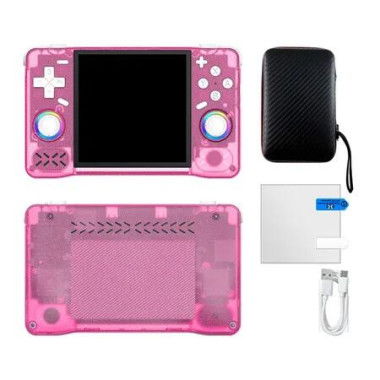 XF40H Handheld Game Console,Retro Gaming Console Preloaded Classic Games,4.0 Inch 4K HD IPS Screen Open Source Linux System (Pink-64G)