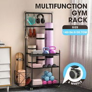 Detailed information about the product Yoga Mat Ball Storage Rack Weight Dumbbell Kettlebell Shelves Shelf Garage Racking Holder Steel Stand Gym Organizer with Hooks Wheels