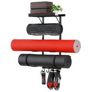 Detailed information about the product Yoga Mat Holder Wall Mount,Yoga Gym Accessories Storage Rack Organizer,Floating Shelf and Hooks for Hanging Foam Roller/Band/Workout Equipment