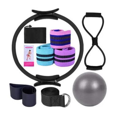 Yoga Sets for Women Pilates at Home Equipment Pilates Magic Ring Booty Bands for Working Out Glutes Yoga Ball and Resistance Band,Black