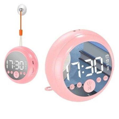 Z2 Bluetooth 5.0 Speaker Mirror Dual Alarm Clock HiFi Stereo Mini Round Shape Subwoofer (Pink)