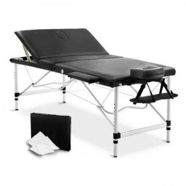 Zenses Massage Table 80cm 3 Fold Aluminium Beauty Bed Portable Therapy Black