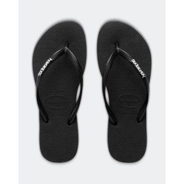 Havaianas Womens Slim Metal Logo Thongs Balck