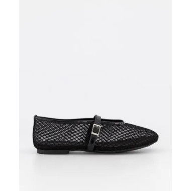 Itno Shimmer Mesh Ballet Flat Black Patent