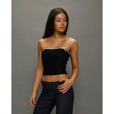 Motel Rocks Matuha Bandeau Top Black Ivory Bow