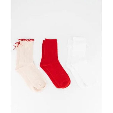 Platypus Socks Platypus Pink Bow Frill Socks Multi 3pk Pink Red Whte