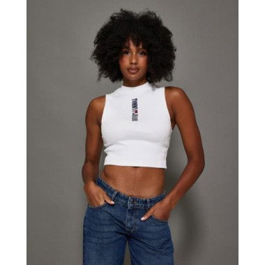 Tommy Hilfiger Archive Logo Cropped Tank Top White