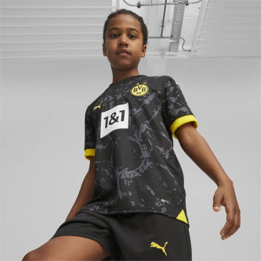 Borussia Dortmund 23/24 Kids Away Jersey Shirt in Black/Cyber Yellow, Size 6, Polyester by PUMA