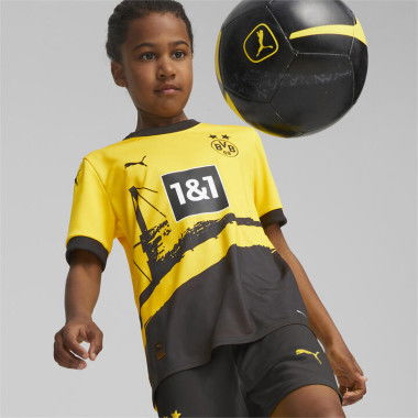 Borussia Dortmund 23/24 Kids Home Jersey Shirt in Cyber Yellow/Black, Size 6, Polyester by PUMA