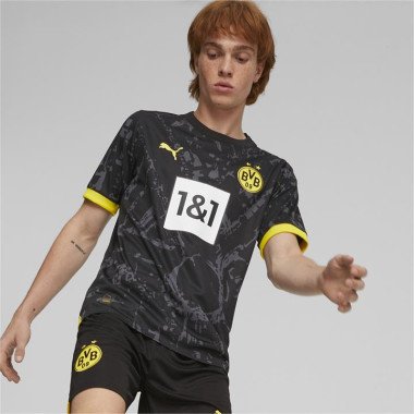 Borussia Dortmund 23/24 Men's Away Jersey Shirt in Black/Cyber Yellow, Size Large, Polyester by PUMA