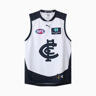 Detailed information about the product Carlton FC 2026 Men's Replica Clash Guernsey in White/Dark Navy/Cfc, Size Small by PUMA