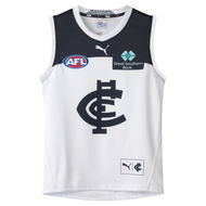 Detailed information about the product Carlton Football Club 2024 Menâ€™s Replica CLASH Guernsey Shirt in White/Dark Navy/Cfc Away, Size 2XL by PUMA