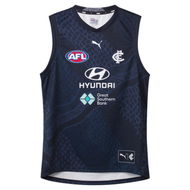 Detailed information about the product Carlton Football Club 2024 Menâ€™s Replica Training Guernsey Shirt in Dark Navy/Blue Nights/Cfc, Size Small by PUMA