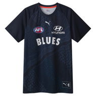 Detailed information about the product Carlton Football Club 2024 Menâ€™s Replica Warm Up Top in Dark Navy/White/Cfc, Size Small by PUMA