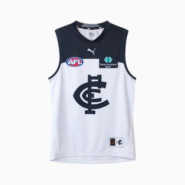 Carlton Football Club 2025 Youth Replica Clash Guernsey in White/Dark Navy/Cfc Clash, Size Medium by PUMA