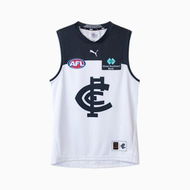 Detailed information about the product Carlton Football Club 2025 Youth Replica Clash Guernsey in White/Dark Navy/Cfc Clash, Size Medium by PUMA