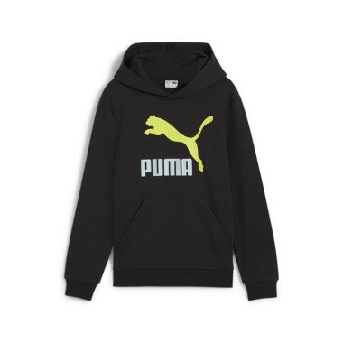 Classics Logo Boys' Hoodie in Black/Turquoise Surf, Size 4T, Cotton by PUMA