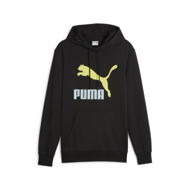 Detailed information about the product CLASSICS Logo Men's Hoodie in Black/Lime Sheen, Size Large, Cotton by PUMA