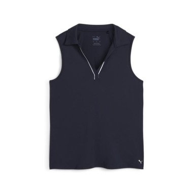 Cloudspun Piped Sleeveless Women's Golf Polo Top in Deep Navy, Size Large, Polyester/Elastane by PUMA