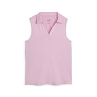 Detailed information about the product Cloudspun Piped Sleeveless Women's Golf Polo Top in Pink Icing, Size Large, Polyester/Elastane by PUMA