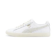 Detailed information about the product Clyde Base Sneakers in White/Frosted Ivory/Team Gold, Size 8.5 by PUMA