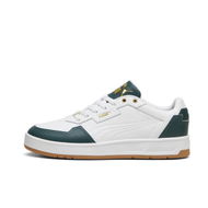 Detailed information about the product Court Classic Lux Unisex Sneakers in White/Dark Myrtle/Gold, Size 10, Textile by PUMA