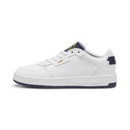 Detailed information about the product Court Classic Lux Unisex Sneakers in White/Navy/Gold, Size 4.5, Textile by PUMA