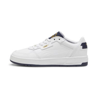 Court Classic Lux Unisex Sneakers in White/Navy/Gold, Size 6, Textile by PUMA