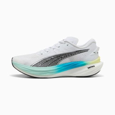 Deviate NITROâ„¢ 3 WIDE Men's Running Shoes in White/Speed Blue, Size 7.5, Synthetic by PUMA Shoes