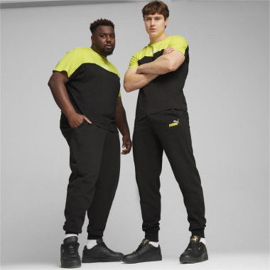 Essentials+ 2 Col Logo Men's Pants in Black/Lime Sheen, Size XL, Cotton/Polyester by PUMA