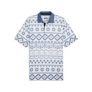 Detailed information about the product Fair Isle Men's Print Golf Polo Top in White Glow/Blue Horizon, Size Medium, Polyester/Elastane by PUMA