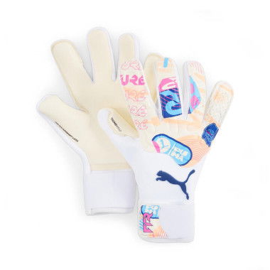 FUTURE Pro VOLUME UP Hybrid Goalkeeper Gloves in White/Poison Pink/Luminous Blue, Size 10, Polyester/Elastane by PUMA