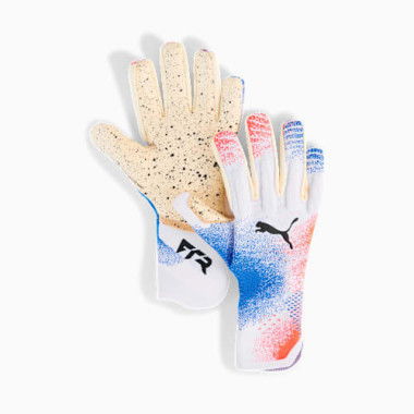 FUTURE Ultimate NC Football Goalkeeper Gloves in White/Glowing Red/Ultra Blue, Size 11, Latex by PUMA