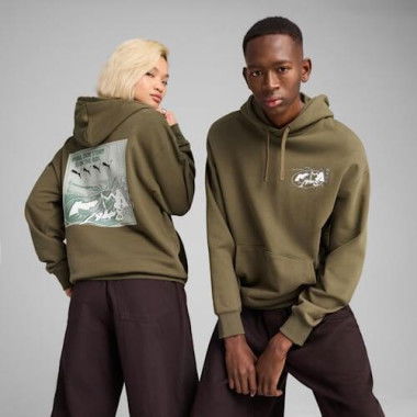 FUTURE.PUMA.ARCHIVE Unisex Relaxed Graphic Hoodie in Loden Green, Size 2XL, Cotton