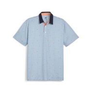Detailed information about the product Gingham Men's Golf Pique Polo Top in White Glow/Zen Blue, Size Large, Polyester/Elastane by PUMA