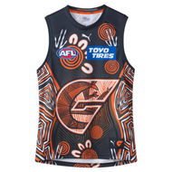 Detailed information about the product GWS Giants 2024 Men's Replica Indigenous Guernsey in White/Orange Tiger/Giants, Size Medium by PUMA