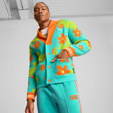 HOOPS x SCOOBY DOO Men's Sweater in Aquatic/Lime Smash/Aop, Size Small, Cotton/Polyester by PUMA