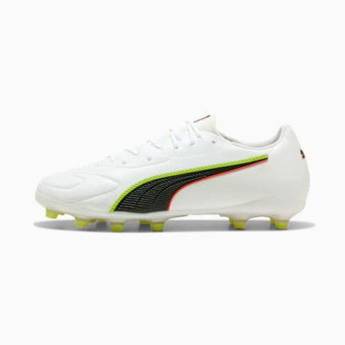 KING 20 MATCH FG/AG Unisex Football Boots in White/Glowing Red/Yellow Alert, Size 7.5, Textile by PUMA Shoes