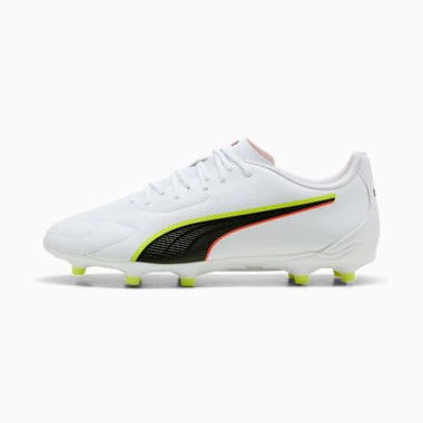 KING 20 PLAY FG/AG Football Boots Unisex in White/Glowing Red/Yellow Alert, Size 7, Textile by PUMA Shoes