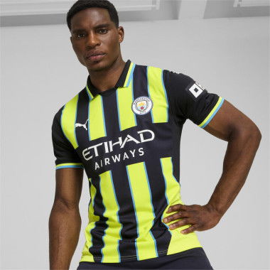 Manchester City 24/25 Away Men's Jersey Shirt in New Navy/Yellow Glow, Size Medium, Polyester by PUMA