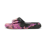 Detailed information about the product MB.03 Basketball Unisex Slides in Black/Deep Orchid/Fluro Peach Pes, Size 4, Synthetic by PUMA