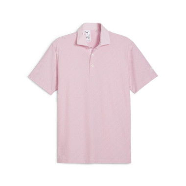 Men's Golf Jacquard Stripe Polo Top in Pale Pink, Size Medium, Polyester/Elastane by PUMA