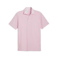 Detailed information about the product Men's Golf Jacquard Stripe Polo Top in Pale Pink, Size Medium, Polyester/Elastane by PUMA