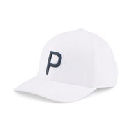 Detailed information about the product Men's P Golf Cap in White Glow/Navy Blazer, Polyester/Elastane by PUMA