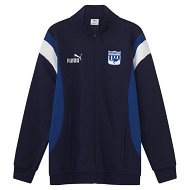 Detailed information about the product North Melbourne Football Club 2024 Menâ€™s Heritage Zip Up Jacket in Dark Navy/Surf The Web/Nmfc, Size Large, Cotton/Polyester by PUMA